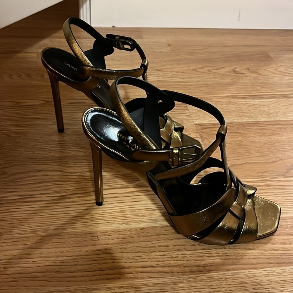YSL Bronze gold strappy heels 39.5 - Picture 2 of 6
